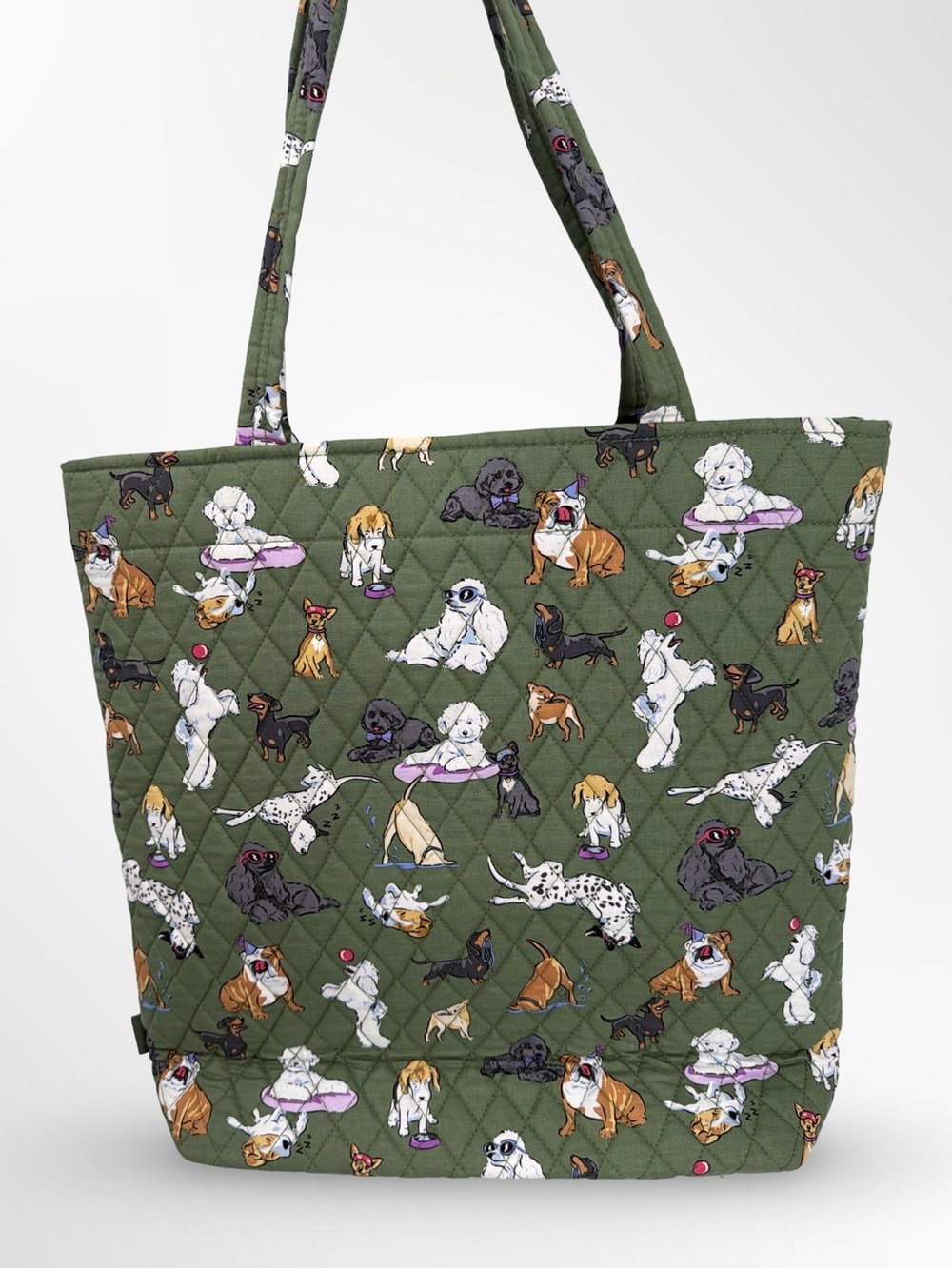Vera Bradley Olive Green Quilted Tote with Dog Pattern
